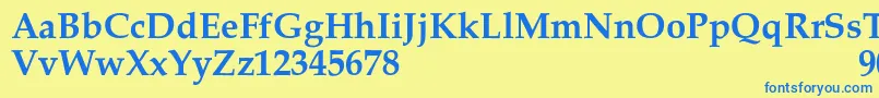 フォントPalacioSemibold – 青い文字が黄色の背景にあります。