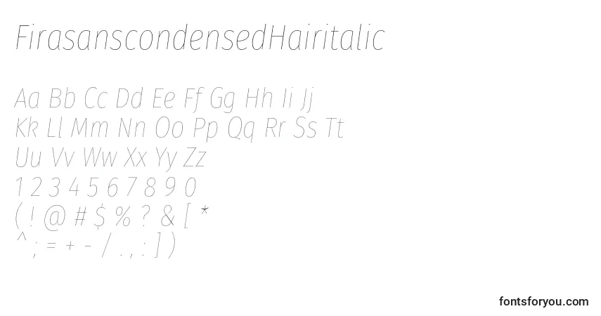FirasanscondensedHairitalicフォント–アルファベット、数字、特殊文字
