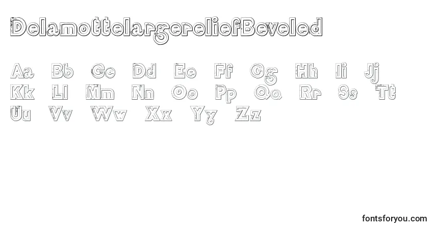 A fonte DelamottelargereliefBeveled – alfabeto, números, caracteres especiais