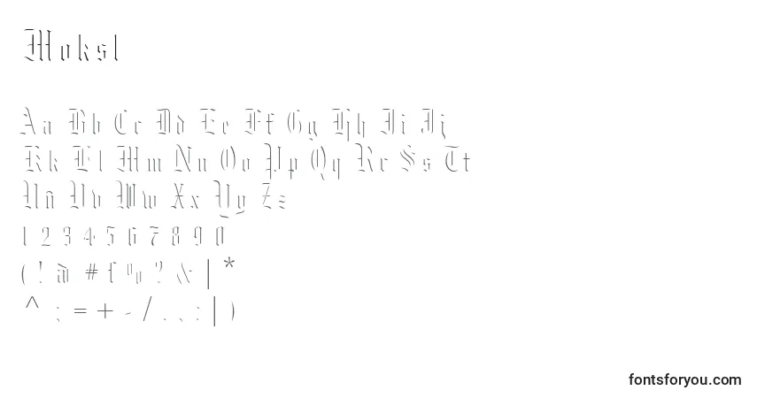 Schriftart Moksl – Alphabet, Zahlen, spezielle Symbole