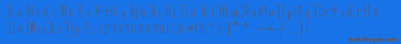 フォントMoksl – 茶色の文字が青い背景にあります。