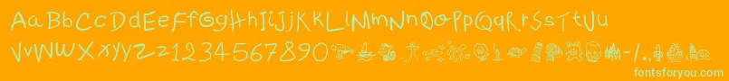 KidsWritten-fontti – vihreät fontit oranssilla taustalla