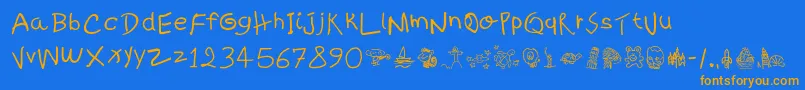 KidsWritten Font – Orange Fonts on Blue Background