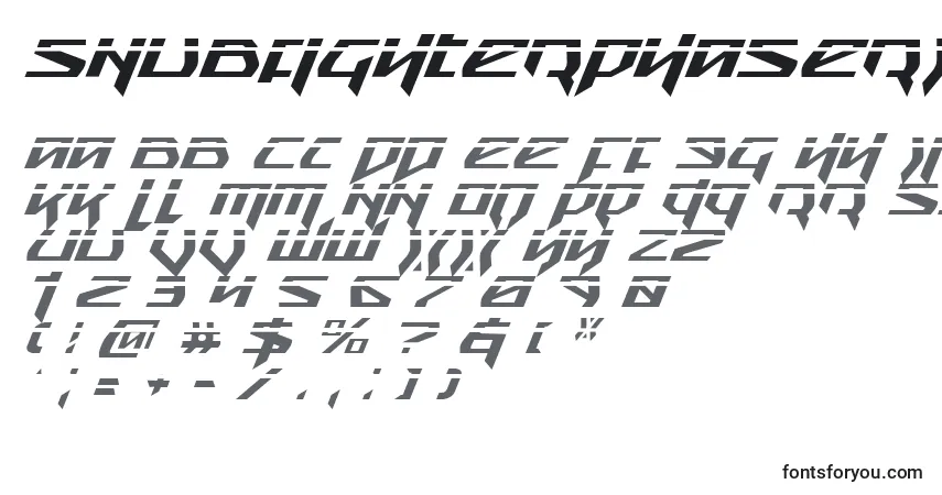 A fonte SnubfighterPhaserItalic – alfabeto, números, caracteres especiais