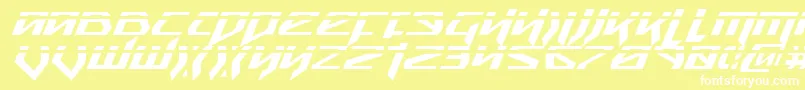 SnubfighterPhaserItalic-fontti – valkoiset fontit keltaisella taustalla