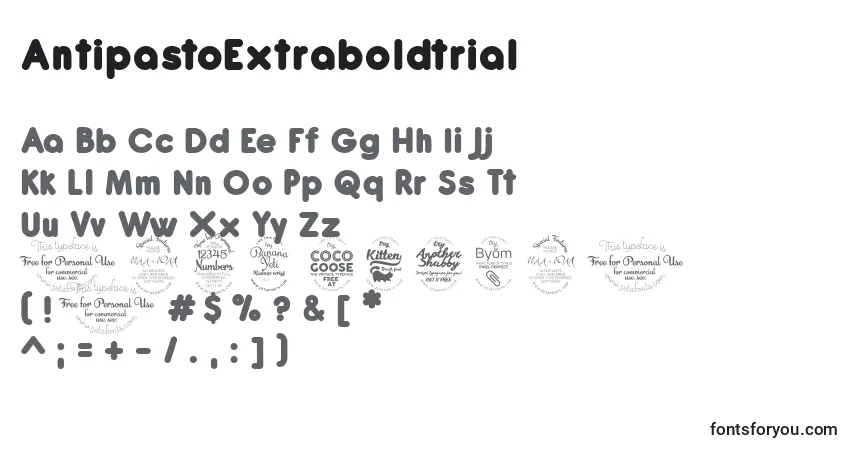 A fonte AntipastoExtraboldtrial – alfabeto, números, caracteres especiais