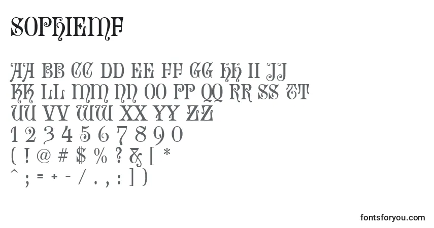 A fonte SophieMf – alfabeto, números, caracteres especiais