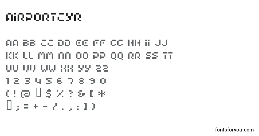 A fonte AirportCyr – alfabeto, números, caracteres especiais