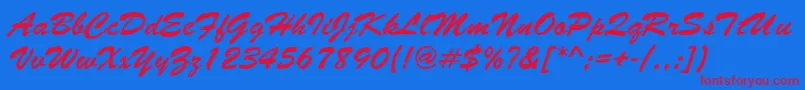 Brushstroke-Schriftart – Rote Schriften auf blauem Hintergrund