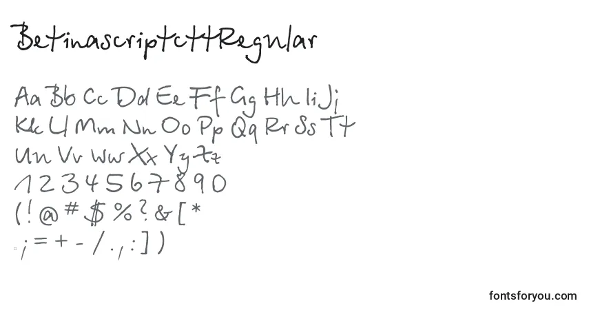 Schriftart BetinascriptcttRegular – Alphabet, Zahlen, spezielle Symbole