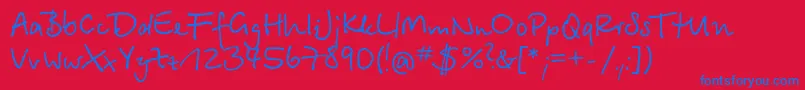 Fonte BetinascriptcttRegular – fontes azuis em um fundo vermelho