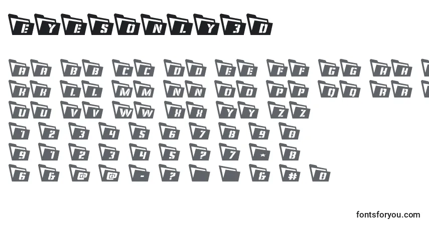 Schriftart Eyesonly3D – Alphabet, Zahlen, spezielle Symbole