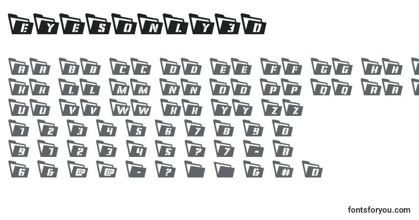 Eyesonly3D-fontti – aakkoset, numerot, erikoismerkit