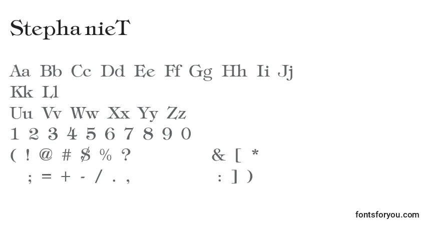 A fonte StephanieThin – alfabeto, números, caracteres especiais