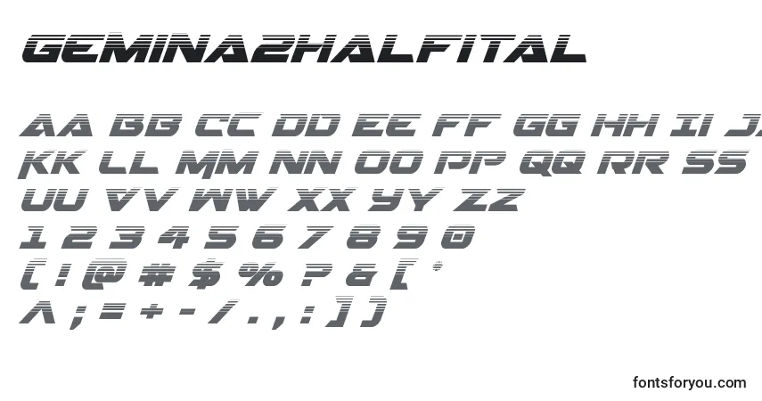 Шрифт Gemina2halfital – алфавит, цифры, специальные символы