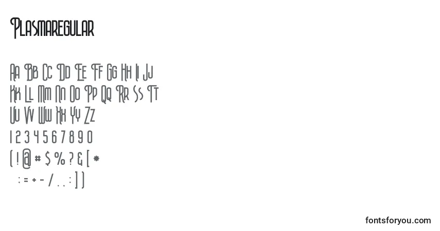 Schriftart Plasmaregular (28684) – Alphabet, Zahlen, spezielle Symbole