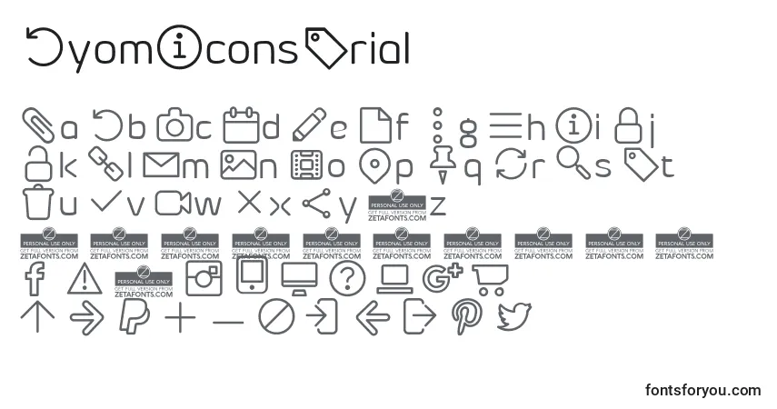 Czcionka ByomIconsTrial – alfabet, cyfry, specjalne znaki