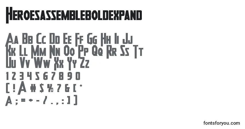Czcionka Heroesassembleboldexpand – alfabet, cyfry, specjalne znaki