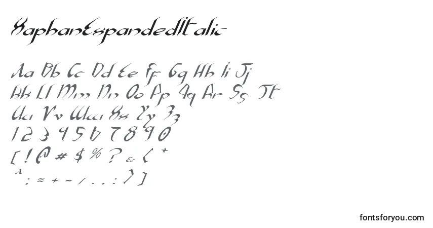 Шрифт XaphanExpandedItalic – алфавит, цифры, специальные символы
