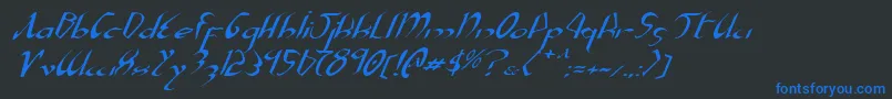 XaphanExpandedItalic-fontti – siniset fontit mustalla taustalla