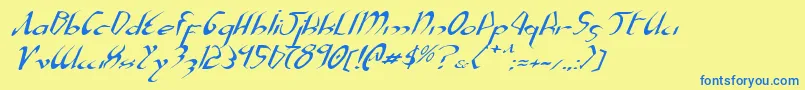フォントXaphanExpandedItalic – 青い文字が黄色の背景にあります。