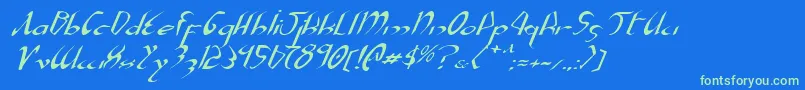 XaphanExpandedItalic-fontti – vihreät fontit sinisellä taustalla