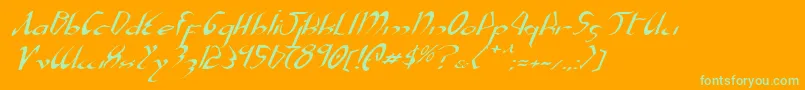 XaphanExpandedItalic-fontti – vihreät fontit oranssilla taustalla