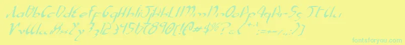 XaphanExpandedItalic-fontti – vihreät fontit keltaisella taustalla