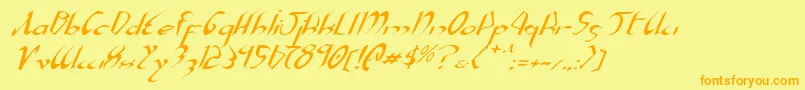 フォントXaphanExpandedItalic – オレンジの文字が黄色の背景にあります。