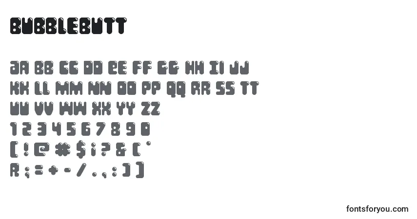 A fonte Bubblebutt – alfabeto, números, caracteres especiais