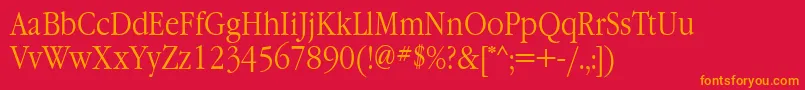 GaramondnarrowettNormal-Schriftart – Orangefarbene Schriften auf rotem Hintergrund