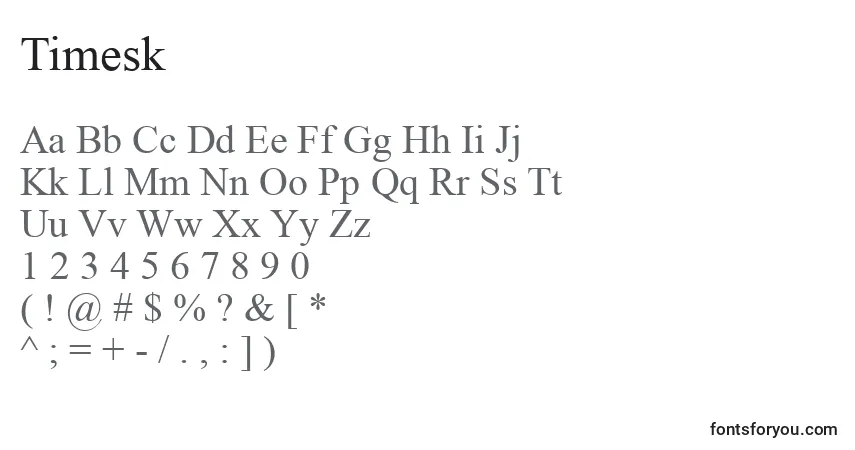Czcionka Timesk – alfabet, cyfry, specjalne znaki