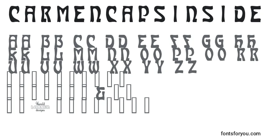 Schriftart CarmenCapsinside – Alphabet, Zahlen, spezielle Symbole