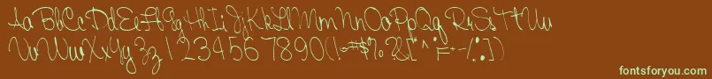 フォントFairtrade53RegularTtcon – 緑色の文字が茶色の背景にあります。