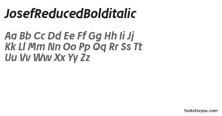 A fonte JosefReducedBolditalic – alfabeto, números, caracteres especiais