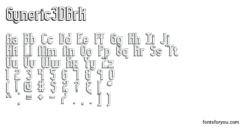 A fonte Gyneric3DBrk – alfabeto, números, caracteres especiais