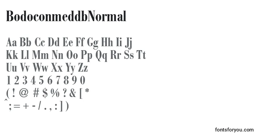 A fonte BodoconmeddbNormal – alfabeto, números, caracteres especiais