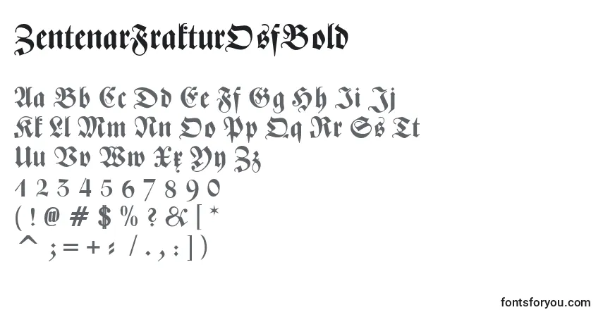 A fonte ZentenarFrakturOsfBold – alfabeto, números, caracteres especiais