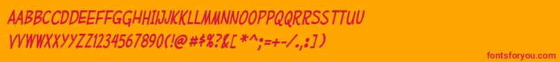 MufferawcdItalic-Schriftart – Rote Schriften auf orangefarbenem Hintergrund