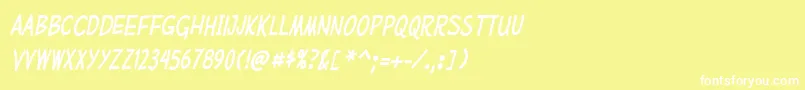 フォントMufferawcdItalic – 黄色い背景に白い文字