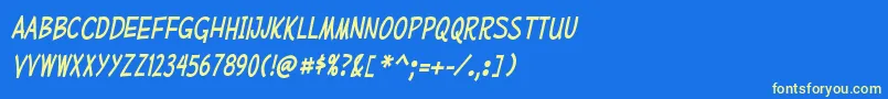 MufferawcdItalic-Schriftart – Gelbe Schriften auf blauem Hintergrund