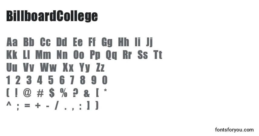 Czcionka BillboardCollege – alfabet, cyfry, specjalne znaki