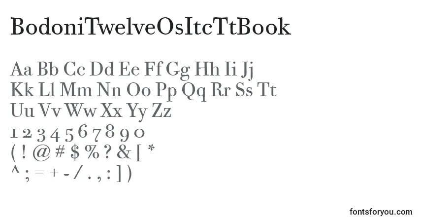 Czcionka BodoniTwelveOsItcTtBook – alfabet, cyfry, specjalne znaki