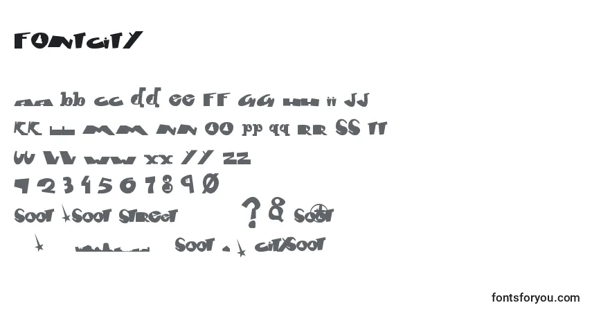Czcionka Fontcity – alfabet, cyfry, specjalne znaki