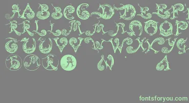 Schnoerkelcaps font – Green Fonts On Gray Background