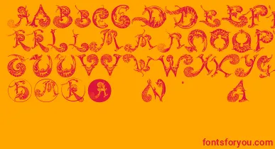 Schnoerkelcaps font – Red Fonts On Orange Background