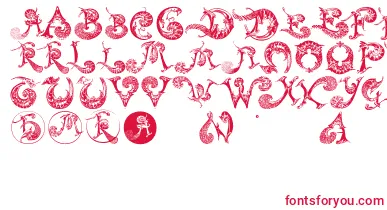Schnoerkelcaps font – Red Fonts On White Background
