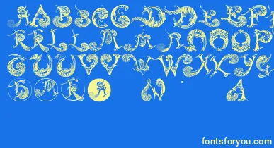 Schnoerkelcaps font – Yellow Fonts On Blue Background