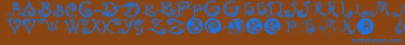Schnoerkelcaps Font – Blue Fonts on Brown Background