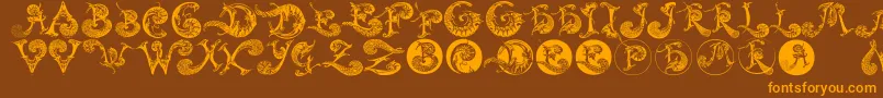 Schnoerkelcaps Font – Orange Fonts on Brown Background